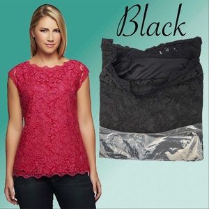 Clinton Kelly Extend Shoulder Scallop Edge Lace Top 1X NWT Black A233172